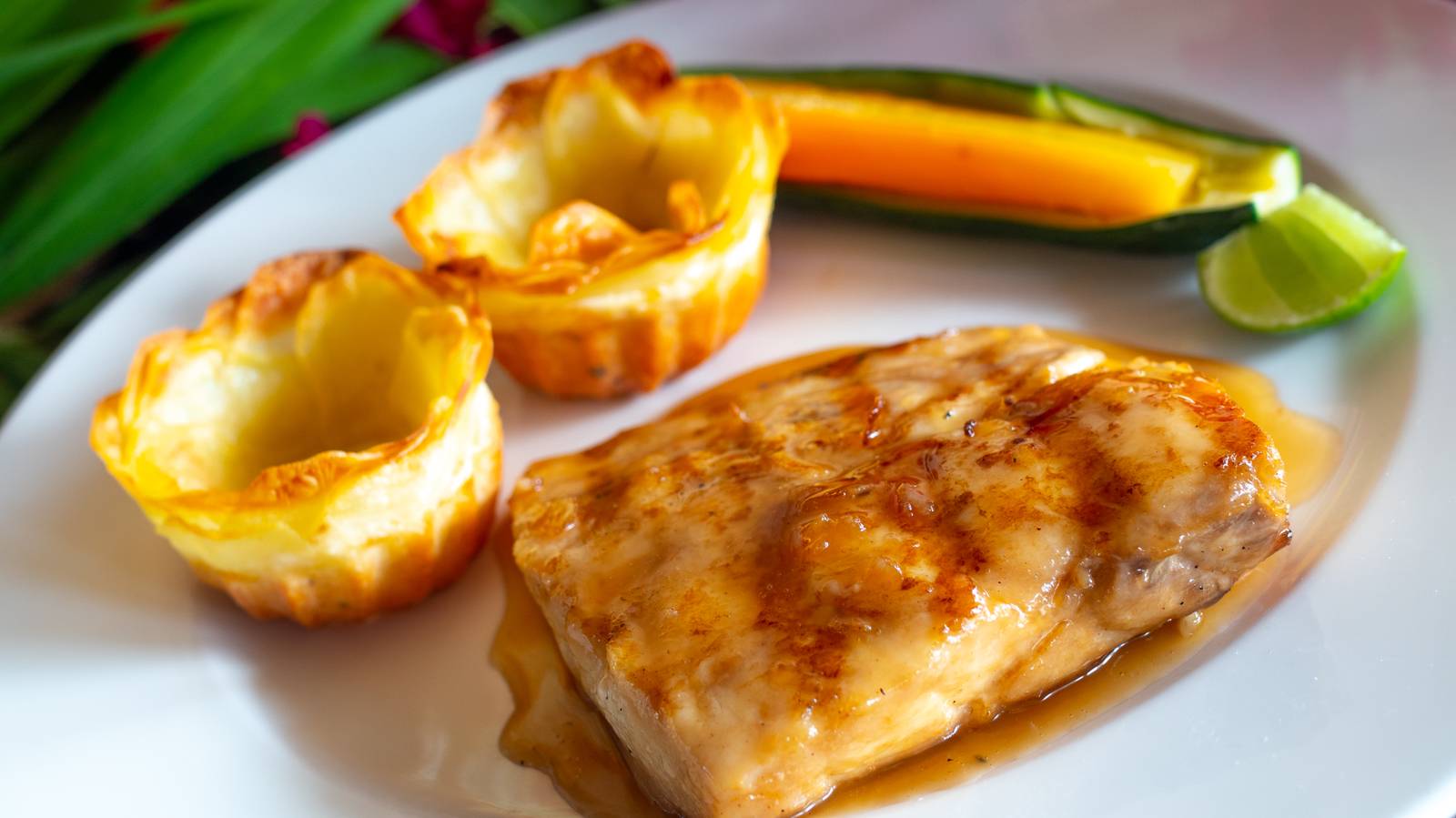 Ginger and Honey Pan-Fried Fish Fillet with Potato Roses
