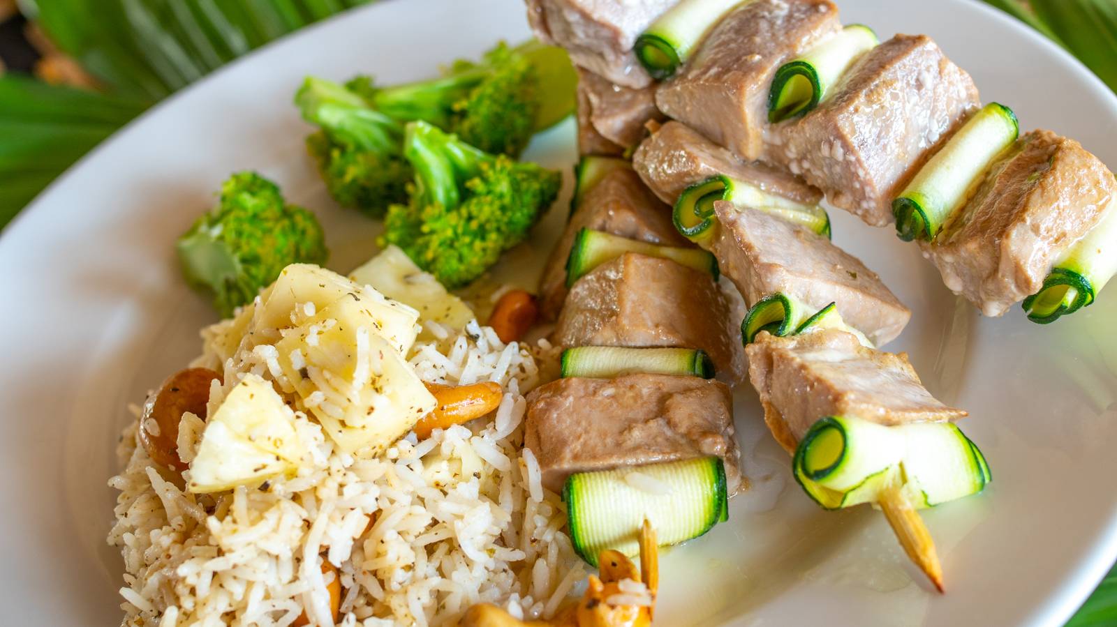 Pan-Roasted Tuna Skewers with Pineapple and Cashew Nut Rice